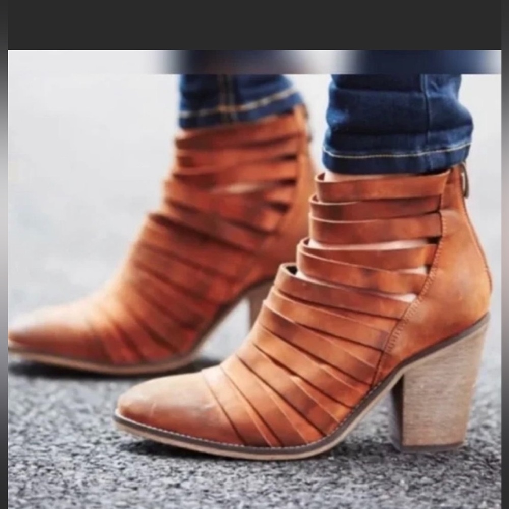 Free People Hybrid Heel Strappy Leather Bootie Terracotta Size 41